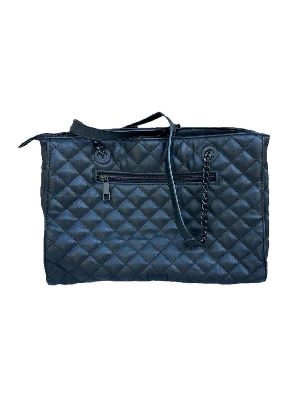 ALDO Black Quilted Shoulder Bag Chain Strap Large Tote Faux Leather - Picture 3 of 9
